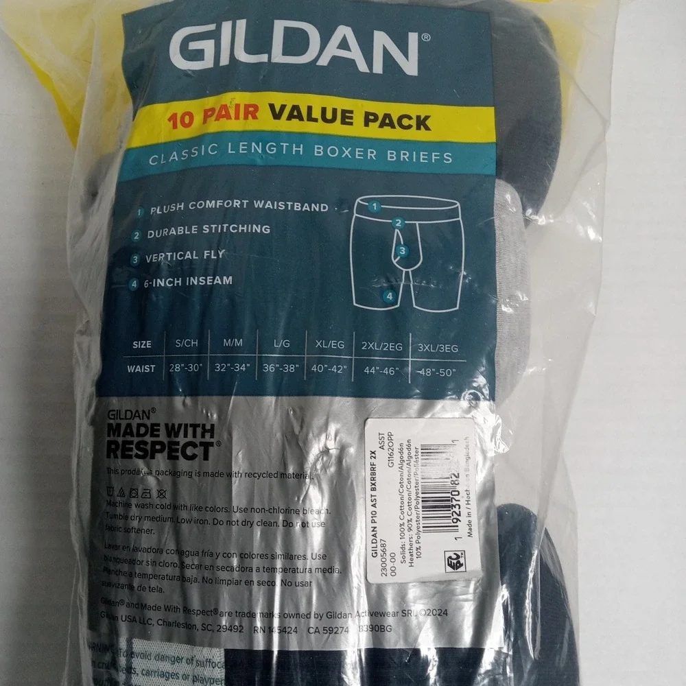10-Pack GILDAN Men's Size 2XL Classic Boxer Briefs Cotton Comfort Wicking Gray